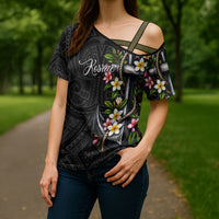 Kosrae Nautical Heritage Cross Shoulder Shirt Polynesian Tribal Anchor With Plumeria Tropical Art