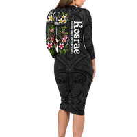 Kosrae Nautical Heritage Family Matching Long Sleeve Bodycon Dress and Hawaiian Shirt Polynesian Tribal Anchor With Plumeria Tropical Art