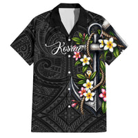 Kosrae Nautical Heritage Family Matching Off Shoulder Short Dress and Hawaiian Shirt Polynesian Tribal Anchor With Plumeria Tropical Art TS04 Dad's Shirt - Short Sleeve Black Grey - Polynesian Pride