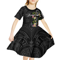 Kosrae Nautical Heritage Kid Short Sleeve Dress Polynesian Tribal Anchor With Plumeria Tropical Art
