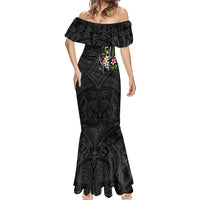Kosrae Nautical Heritage Mermaid Dress Polynesian Tribal Anchor With Plumeria Tropical Art