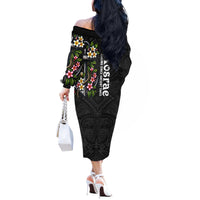 Kosrae Nautical Heritage Off The Shoulder Long Sleeve Dress Polynesian Tribal Anchor With Plumeria Tropical Art