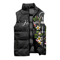 Kosrae Nautical Heritage Sleeveless Puffer Jacket Polynesian Tribal Anchor With Plumeria Tropical Art
