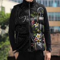 Kosrae Nautical Heritage Sleeveless Puffer Jacket Polynesian Tribal Anchor With Plumeria Tropical Art