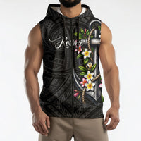 Kosrae Nautical Heritage Sleeveless Zip Hoodie Polynesian Tribal Anchor With Plumeria Tropical Art