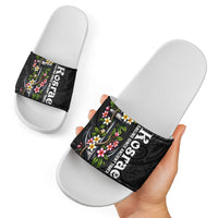 Kosrae Nautical Heritage Slide Sandals Polynesian Tribal Anchor With Plumeria Tropical Art