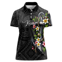 Kosrae Nautical Heritage Women Polo Shirt Polynesian Tribal Anchor With Plumeria Tropical Art