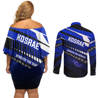 Kosrae Deep Sea Scuba Diving Couples Matching Off Shoulder Short Dress and Long Sleeve Button Shirt Blue Hole Beneath The Surface Coral Reef Graphic Art