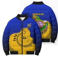 Kosrae Fafa Culinary Heritage Bomber Puffer Jacket Kosraean Gold Taro Tradition Illustration With Coconut Leaves