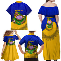Kosrae Fafa Culinary Heritage Family Matching Off Shoulder Maxi Dress and Hawaiian Shirt Kosraean Gold Taro Tradition Illustration With Coconut Leaves TS04 - Polynesian Pride