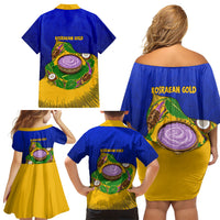 Kosrae Fafa Culinary Heritage Family Matching Off Shoulder Short Dress and Hawaiian Shirt Kosraean Gold Taro Tradition Illustration With Coconut Leaves TS04 - Polynesian Pride