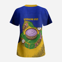 Kosrae Fafa Culinary Heritage Scrub Top Kosraean Gold Taro Tradition Illustration With Coconut Leaves