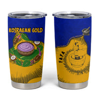 Kosrae Fafa Culinary Heritage Tumbler Cup Kosraean Gold Taro Tradition Illustration With Coconut Leaves