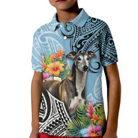 Polynesian Greyhound Kid Polo Shirt Polynesian Pattern And Greyhound TS04 Kid Cyan - Polynesian Pride