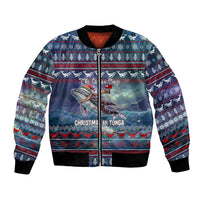 Tonga Christmas Bomber Jacket with Singing Whale Ocean Scene National Coat of Arms - Polynesian Pride