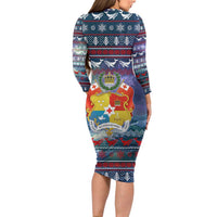 Tonga Christmas Family Matching Long Sleeve Bodycon Dress and Hawaiian Shirt with Singing Whale Ocean Scene National Coat of Arms - Polynesian Pride