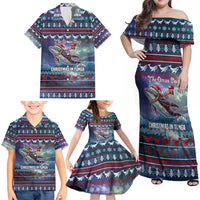 Tonga Christmas Family Matching Off Shoulder Maxi Dress and Hawaiian Shirt with Singing Whale Ocean Scene National Coat of Arms - Polynesian Pride