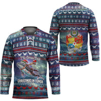 Tonga Christmas Hockey Jersey with Singing Whale Ocean Scene National Coat of Arms - Polynesian Pride