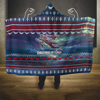Tonga Christmas Hooded Blanket with Singing Whale Ocean Scene National Coat of Arms - Polynesian Pride