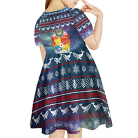 Tonga Christmas Kid Short Sleeve Dress with Singing Whale Ocean Scene National Coat of Arms - Polynesian Pride