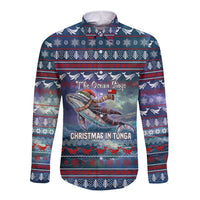 Tonga Christmas Long Sleeve Button Shirt with Singing Whale Ocean Scene National Coat of Arms - Polynesian Pride