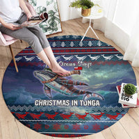 Tonga Christmas Round Carpet with Singing Whale Ocean Scene National Coat of Arms - Polynesian Pride