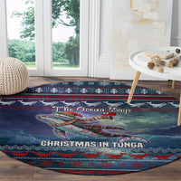 Tonga Christmas Round Carpet with Singing Whale Ocean Scene National Coat of Arms - Polynesian Pride