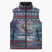 Tonga Christmas Sleeveless Puffer Jacket with Singing Whale Ocean Scene National Coat of Arms - Polynesian Pride