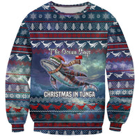 Tonga Christmas Sweatshirt with Singing Whale Ocean Scene National Coat of Arms - Polynesian Pride