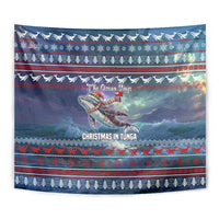 Tonga Christmas Tapestry with Singing Whale Ocean Scene National Coat of Arms - Polynesian Pride