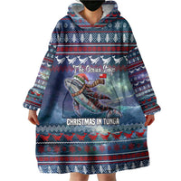 Tonga Christmas Wearable Blanket Hoodie with Singing Whale Ocean Scene National Coat of Arms - Polynesian Pride