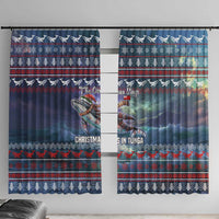 Tonga Christmas Window Curtain with Singing Whale Ocean Scene National Coat of Arms - Polynesian Pride