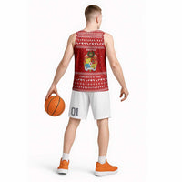 Tonga Christmas Basketball Jersey with Sea Turtle Coral Reef Design Snowflake Pattern and National Emblem - Polynesian Pride