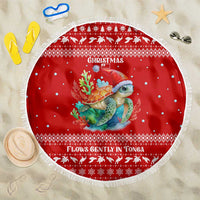 Tonga Christmas Beach Blanket with Sea Turtle Coral Reef Design Snowflake Pattern and National Emblem - Polynesian Pride