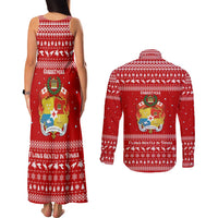 Tonga Christmas Couples Matching Tank Maxi Dress and Long Sleeve Button Shirt with Sea Turtle Coral Reef Design Snowflake Pattern and National Emblem - Polynesian Pride