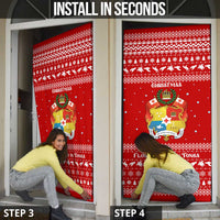 Tonga Christmas Door Cover with Sea Turtle Coral Reef Design Snowflake Pattern and National Emblem - Polynesian Pride