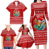 Tonga Christmas Family Matching Long Sleeve Bodycon Dress and Hawaiian Shirt with Sea Turtle Coral Reef Design Snowflake Pattern and National Emblem - Polynesian Pride