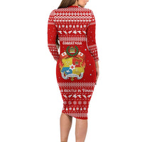 Tonga Christmas Family Matching Long Sleeve Bodycon Dress and Hawaiian Shirt with Sea Turtle Coral Reef Design Snowflake Pattern and National Emblem - Polynesian Pride