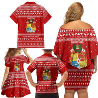 Tonga Christmas Family Matching Off Shoulder Short Dress and Hawaiian Shirt with Sea Turtle Coral Reef Design Snowflake Pattern and National Emblem - Polynesian Pride