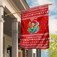 Tonga Christmas Garden Flag with Sea Turtle Coral Reef Design Snowflake Pattern and National Emblem - Polynesian Pride