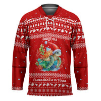 Tonga Christmas Hockey Jersey with Sea Turtle Coral Reef Design Snowflake Pattern and National Emblem - Polynesian Pride