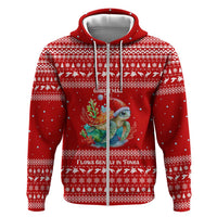 Tonga Christmas Hoodie with Sea Turtle Coral Reef Design Snowflake Pattern and National Emblem - Polynesian Pride