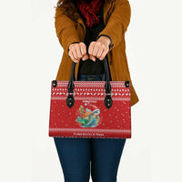 Tonga Christmas Leather Bag with Sea Turtle Coral Reef Design Snowflake Pattern and National Emblem - Polynesian Pride