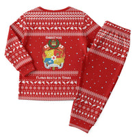 Tonga Christmas Pajama Set with Sea Turtle Coral Reef Design Snowflake Pattern and National Emblem - Polynesian Pride