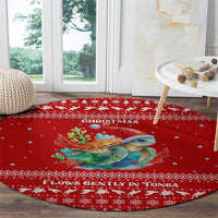 Tonga Christmas Round Carpet with Sea Turtle Coral Reef Design Snowflake Pattern and National Emblem - Polynesian Pride