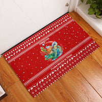 Tonga Christmas Rubber Doormat with Sea Turtle Coral Reef Design Snowflake Pattern and National Emblem - Polynesian Pride