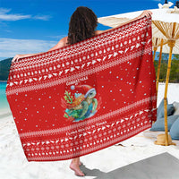 Tonga Christmas Sarong with Sea Turtle Coral Reef Design Snowflake Pattern and National Emblem - Polynesian Pride
