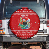Tonga Christmas Spare Tire Cover with Sea Turtle Coral Reef Design Snowflake Pattern and National Emblem - Polynesian Pride
