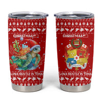 Tonga Christmas Tumbler Cup with Sea Turtle Coral Reef Design Snowflake Pattern and National Emblem - Polynesian Pride