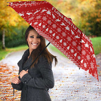 Tonga Christmas Umbrella with Sea Turtle Coral Reef Design Snowflake Pattern and National Emblem - Polynesian Pride